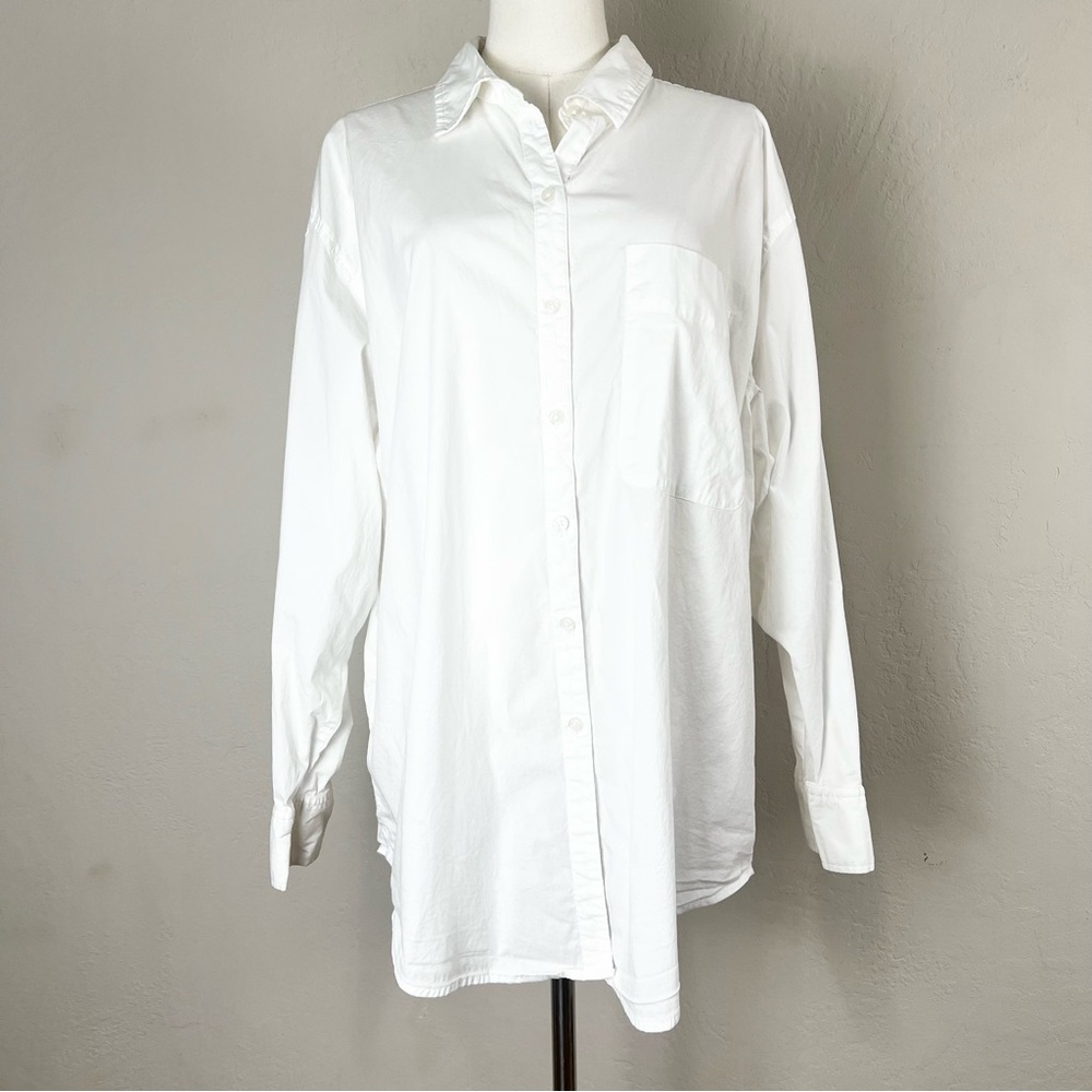 A New Day White Button-Up Shirt Stretch Cotton Long Sleeve Collared Size XXL